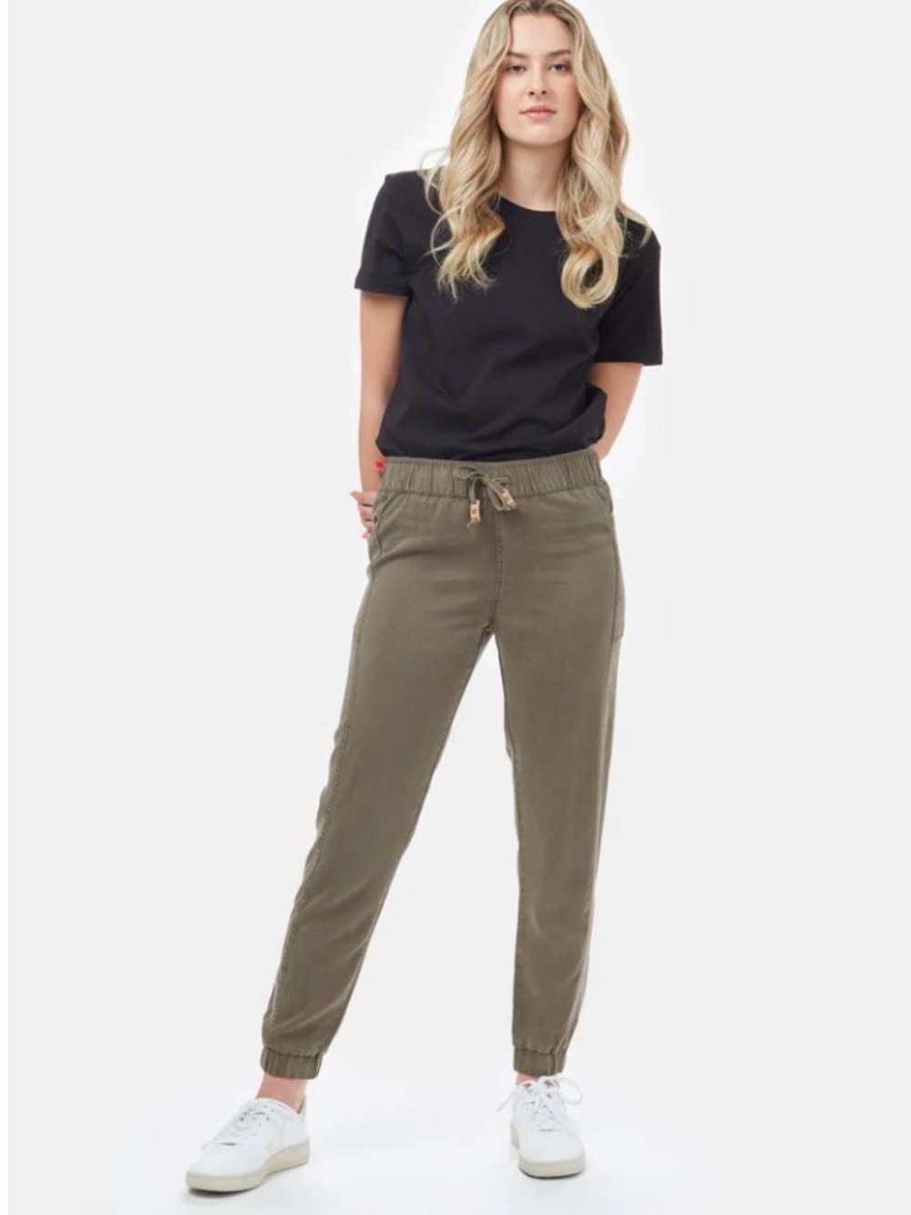 Tentree Colwood Womens Large Olive Green Drawstring Joggers Pants Large L Tencel